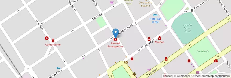 Mapa de ubicacion de Urmed Emergencias en Аргентина, Кордова, Departamento Ischilín, Pedanía Toyos, Municipio De Deán Funes.