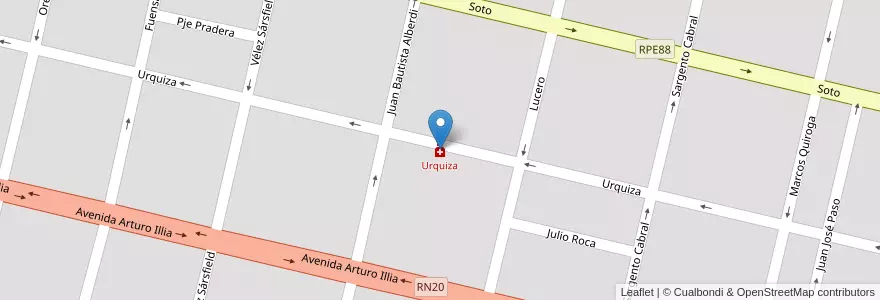 Mapa de ubicacion de Urquiza en アルゼンチン, コルドバ州, Departamento San Javier, Pedanía Dolores, Municipio De Villa Dolores, Villa Dolores.