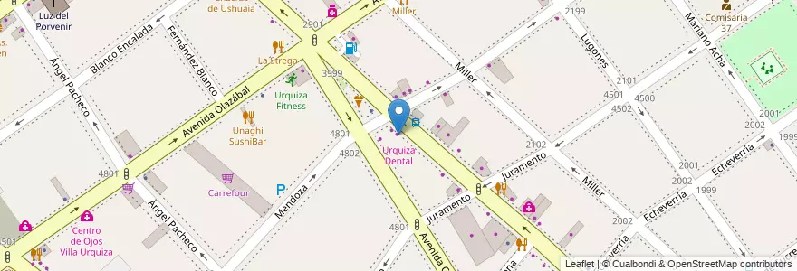 Mapa de ubicacion de Urquiza Dental, Villa Urquiza en Argentinië, Ciudad Autónoma De Buenos Aires, Comuna 12, Buenos Aires.