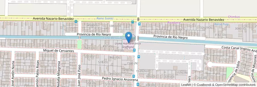 Mapa de ubicacion de Usina Hidroeléctrica Graffigna en Argentina, San Juan, Cile, Rivadavia.