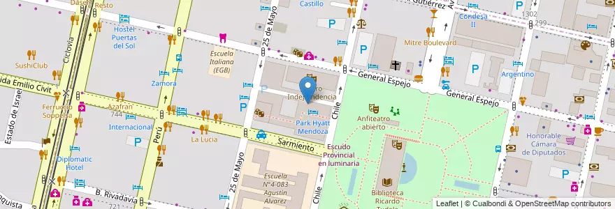 Mapa de ubicacion de Uvas Wine Bar en آرژانتین, شیلی, Mendoza, Departamento Capital, Sección 2ª Barrio Cívico, Ciudad De Mendoza.