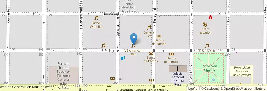 Mapa de ubicacion de V8 American Bar en Argentinien, La Pampa, Municipio De Santa Rosa, Departamento Capital, Santa Rosa.