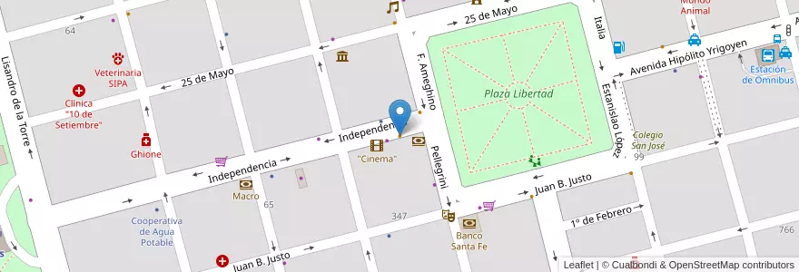 Mapa de ubicacion de Valentino en 阿根廷, Santa Fe, Departamento Castellanos, Municipio De Sunchales.