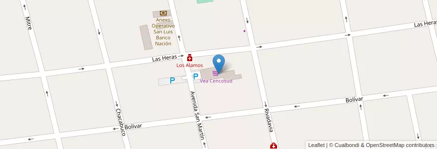 Mapa de ubicacion de Vea Cencosud en Аргентина, Сан-Луис, Juan Martín De Pueyrredón, Municipio De San Luis, San Luis.