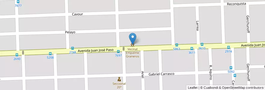 Mapa de ubicacion de Vecinal Empalme Graneros en الأرجنتين, سانتا في, Departamento Rosario, Municipio De Rosario, روساريو.
