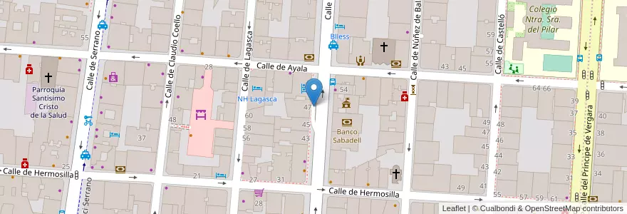 Mapa de ubicacion de Velázquez - Ayala en Spagna, Comunidad De Madrid, Comunidad De Madrid, Área Metropolitana De Madrid Y Corredor Del Henares, Madrid.