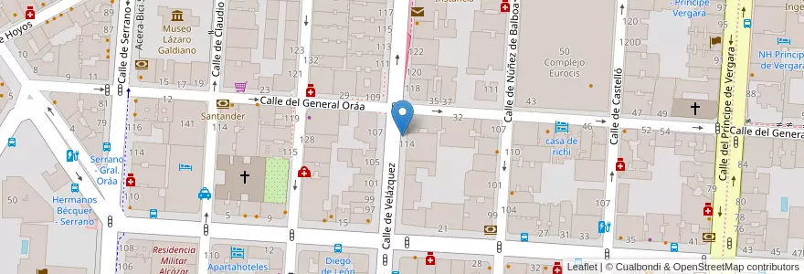 Mapa de ubicacion de VELAZQUEZ, CALLE, DE,114 en Espanha, Comunidade De Madrid, Comunidade De Madrid, Área Metropolitana De Madrid Y Corredor Del Henares, Madrid.