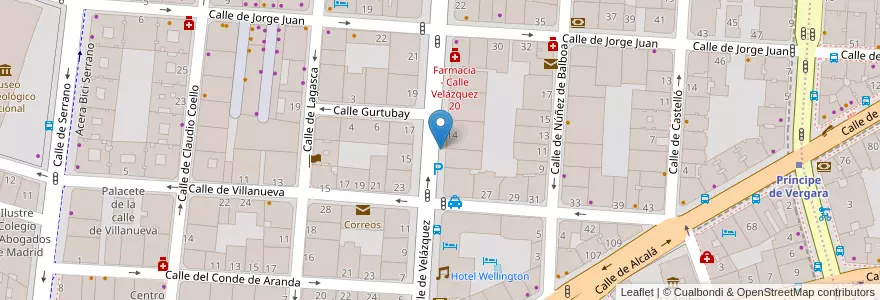 Mapa de ubicacion de VELAZQUEZ, CALLE, DE,12 en 스페인, Comunidad De Madrid, Comunidad De Madrid, Área Metropolitana De Madrid Y Corredor Del Henares, 마드리드.