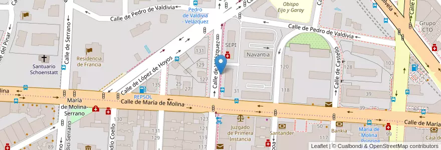 Mapa de ubicacion de VELAZQUEZ, CALLE, DE,127 en 스페인, Comunidad De Madrid, Comunidad De Madrid, Área Metropolitana De Madrid Y Corredor Del Henares, 마드리드.