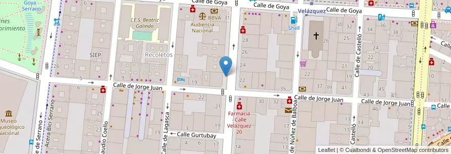 Mapa de ubicacion de VELAZQUEZ, CALLE, DE,23 en スペイン, マドリード州, Comunidad De Madrid, Área Metropolitana De Madrid Y Corredor Del Henares, Madrid.