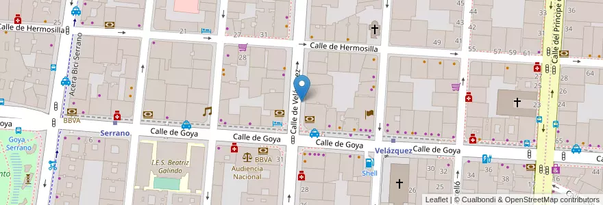 Mapa de ubicacion de VELAZQUEZ, CALLE, DE,34 en スペイン, マドリード州, Comunidad De Madrid, Área Metropolitana De Madrid Y Corredor Del Henares, Madrid.
