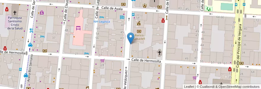 Mapa de ubicacion de VELAZQUEZ, CALLE, DE,46 en إسبانيا, منطقة مدريد, منطقة مدريد, Área Metropolitana De Madrid Y Corredor Del Henares, مدريد.