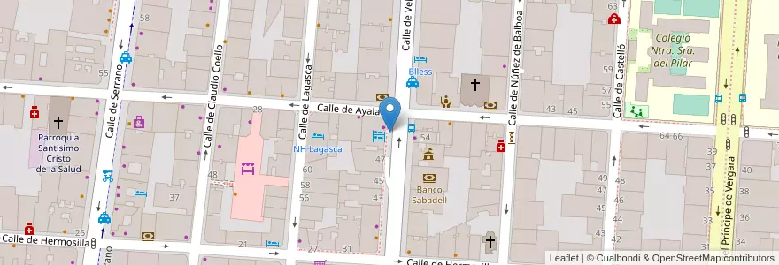 Mapa de ubicacion de VELAZQUEZ, CALLE, DE,49 en 스페인, Comunidad De Madrid, Comunidad De Madrid, Área Metropolitana De Madrid Y Corredor Del Henares, 마드리드.