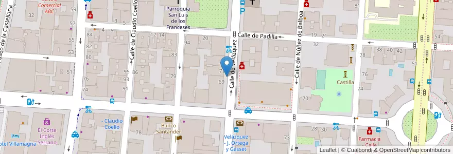 Mapa de ubicacion de VELAZQUEZ, CALLE, DE,69 en إسبانيا, منطقة مدريد, منطقة مدريد, Área Metropolitana De Madrid Y Corredor Del Henares, مدريد.