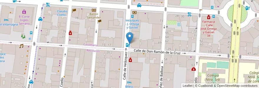 Mapa de ubicacion de VELAZQUEZ, CALLE, DE,74 en 스페인, Comunidad De Madrid, Comunidad De Madrid, Área Metropolitana De Madrid Y Corredor Del Henares, 마드리드.