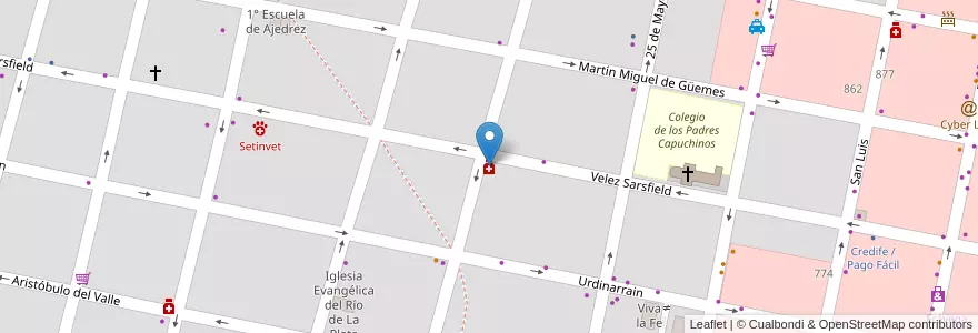 Mapa de ubicacion de Vélez Sarsfield en Arjantin, Entre Ríos, Departamento Concordia, Distrito Suburbios, Concordia, Concordia.