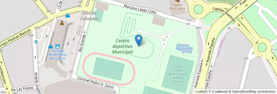 Mapa de ubicacion de Velódromo Municipal en 阿根廷, Córdoba, Departamento Río Cuarto, Pedanía Río Cuarto, Municipio De Río Cuarto, Río Cuarto.