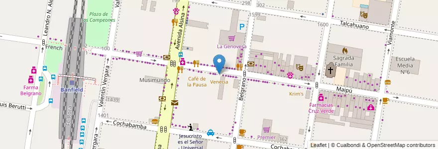 Mapa de ubicacion de Venecia en Argentina, Buenos Aires, Partido De Lomas De Zamora, Banfield.
