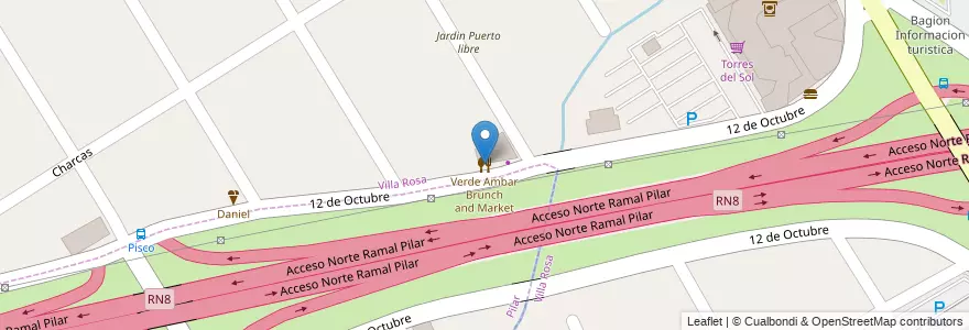 Mapa de ubicacion de Verde Ambar Brunch and Market en 아르헨티나, 부에노스아이레스주, Partido Del Pilar, Villa Rosa.