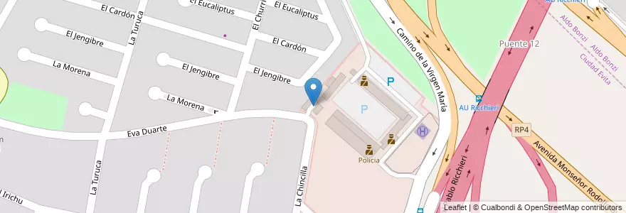 Mapa de ubicacion de Verificación Policial Punte 12 en Arjantin, Buenos Aires, Partido De La Matanza, Ciudad Evita.