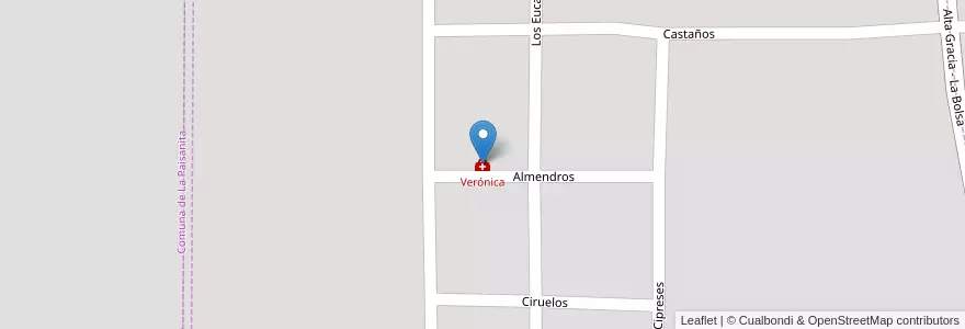 Mapa de ubicacion de Verónica en アルゼンチン, コルドバ州, Departamento Santa María, Pedanía Alta Gracia, Comuna De Villa Los Aromos, Villa Los Aromos.
