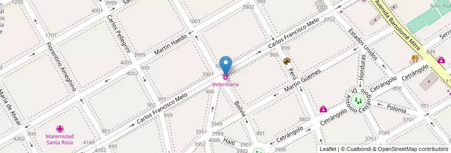 Mapa de ubicacion de Veterinaría en Arjantin, Buenos Aires, Partido De Vicente López, Vicente López.