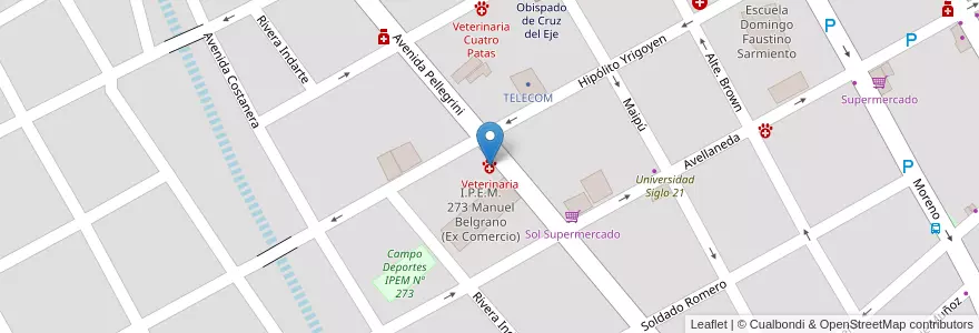 Mapa de ubicacion de Veterinaria en الأرجنتين, Córdoba, Departamento Cruz Del Eje, Municipio De Cruz Del Eje, Pedanía Cruz Del Eje, Cruz Del Eje.
