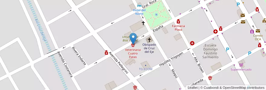 Mapa de ubicacion de Veterinaria Cuatro Patas en Аргентина, Кордова, Departamento Cruz Del Eje, Municipio De Cruz Del Eje, Pedanía Cruz Del Eje, Cruz Del Eje.