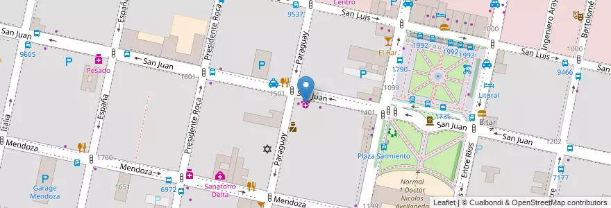 Mapa de ubicacion de Veterinaria de la Plaza en アルゼンチン, サンタフェ州, Departamento Rosario, Municipio De Rosario, ロサリオ.