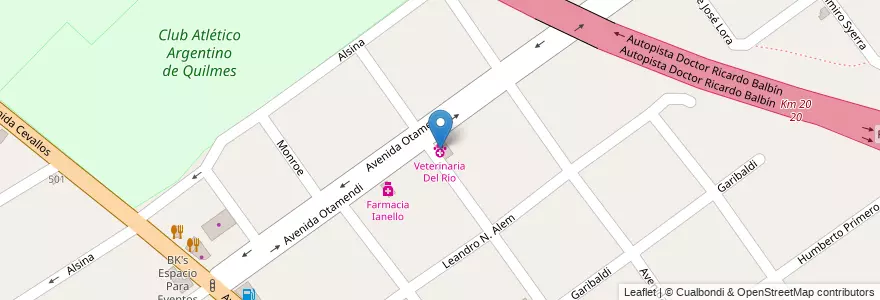 Mapa de ubicacion de Veterinaria Del Río en Arjantin, Buenos Aires, Partido De Quilmes, Quilmes.
