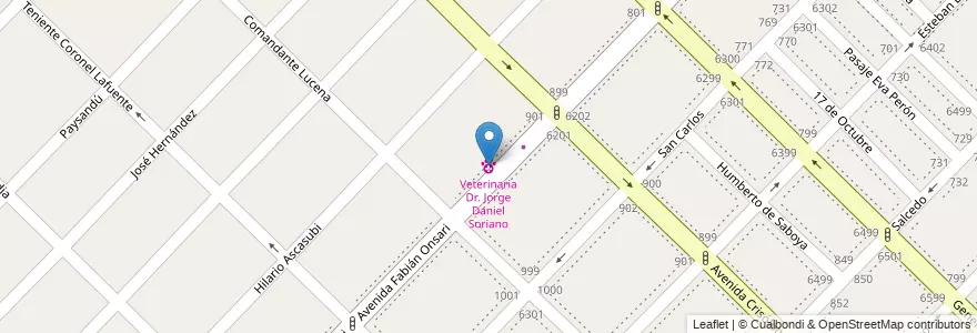 Mapa de ubicacion de Veterinaria Dr. Jorge Daniel Soriano en アルゼンチン, ブエノスアイレス州, Partido De Avellaneda, Wilde.