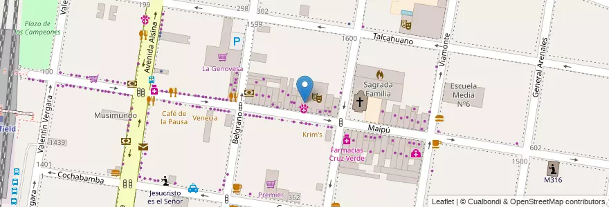 Mapa de ubicacion de Veterinaria Maipu en Argentinië, Buenos Aires, Partido De Lomas De Zamora, Banfield.