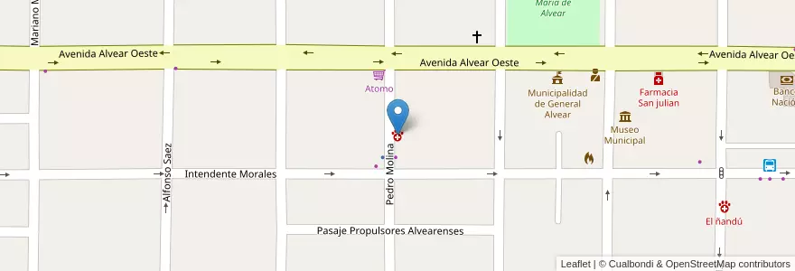 Mapa de ubicacion de Veterinaria Martinez en 아르헨티나, Mendoza, General Alvear, Distrito Ciudad De General Alvear.