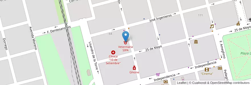 Mapa de ubicacion de Veterinaria SIPA en Argentinien, Santa Fe, Departamento Castellanos, Municipio De Sunchales.