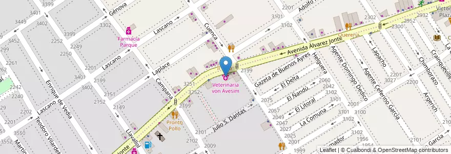 Mapa de ubicacion de Veterinaria von Avesim, Villa Santa Rita en アルゼンチン, Ciudad Autónoma De Buenos Aires, ブエノスアイレス, Comuna 11.