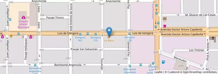 Mapa de ubicacion de Via Bana en Argentinië, Córdoba, Departamento Capital, Pedanía Capital, Córdoba, Municipio De Córdoba.