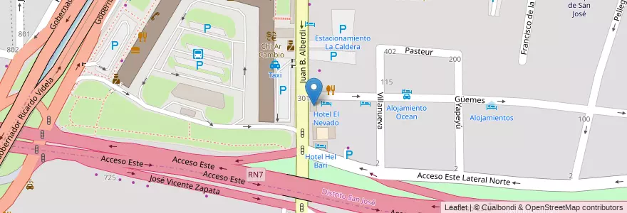 Mapa de ubicacion de Via Cargo en Arjantin, Şili, Mendoza, Departamento Guaymallén, Distrito San José.