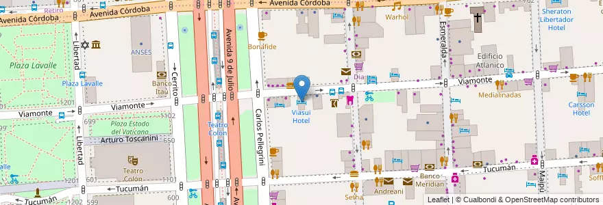 Mapa de ubicacion de Viasui Hotel, San Nicolas en آرژانتین, Ciudad Autónoma De Buenos Aires, Comuna 1, Buenos Aires.
