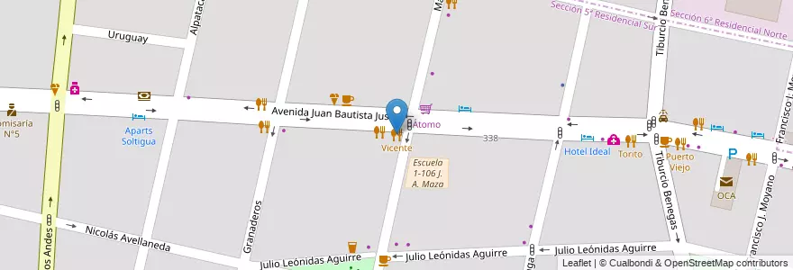 Mapa de ubicacion de Vicente en Arjantin, Şili, Mendoza, Departamento Capital, Ciudad De Mendoza.