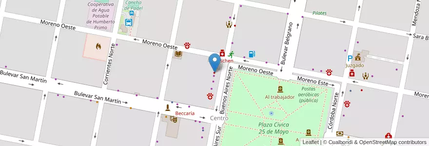 Mapa de ubicacion de Víctor Manías en 아르헨티나, Santa Fe, Departamento Castellanos, Municipio De Humberto Primo, Humberto Primo.