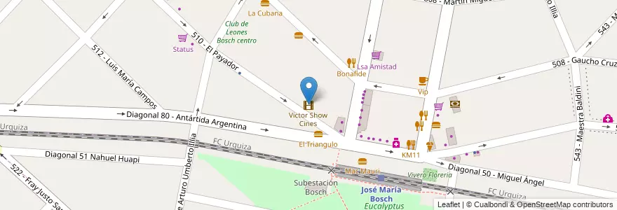 Mapa de ubicacion de Victor Show Cines en Аргентина, Буэнос-Айрес, Partido De Tres De Febrero, Villa Bosch.