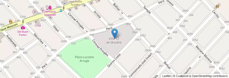 Mapa de ubicacion de Villa 12 de Octubre en Argentinië, Buenos Aires, Partido De La Matanza, Lomas Del Mirador.