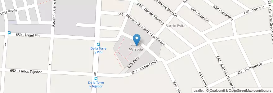 Mapa de ubicacion de Villa El Mercado en アルゼンチン, ブエノスアイレス州, Partido De Tres De Febrero.