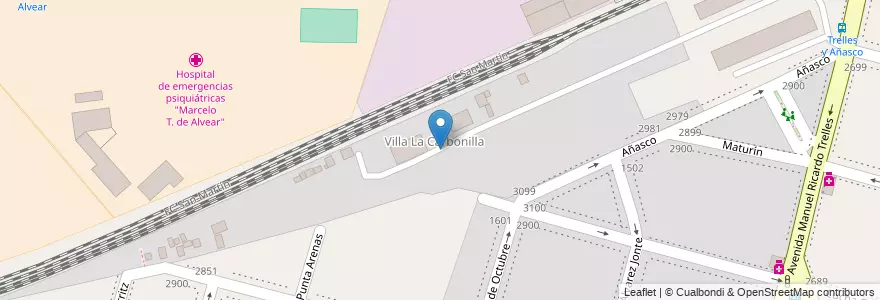 Mapa de ubicacion de Villa La Carbonilla, La Paternal en Arjantin, Ciudad Autónoma De Buenos Aires, Buenos Aires, Comuna 15.