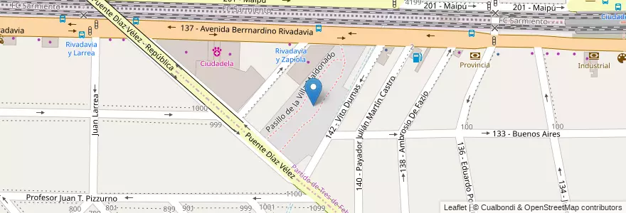 Mapa de ubicacion de Villa Maldonado en Arjantin, Buenos Aires, Partido De Tres De Febrero, Ciudadela.