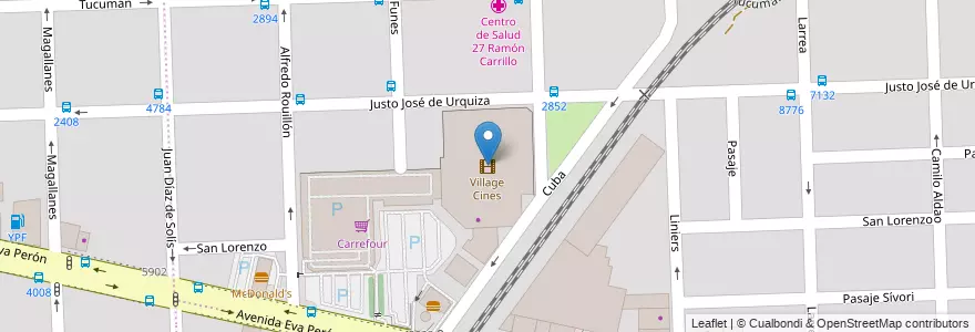 Mapa de ubicacion de Village Cines en Аргентина, Санта-Фе, Departamento Rosario, Municipio De Rosario, Росарио.