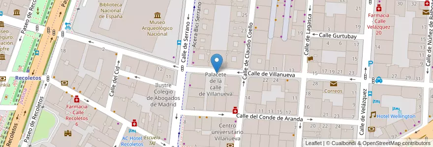 Mapa de ubicacion de VILLANUEVA, CALLE, DE,18 en Испания, Мадрид, Мадрид, Área Metropolitana De Madrid Y Corredor Del Henares, Мадрид.