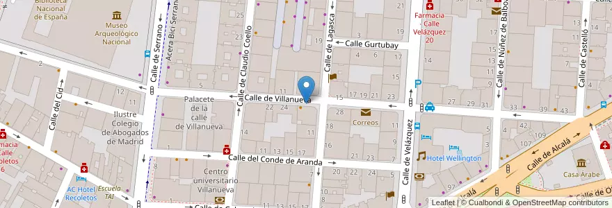 Mapa de ubicacion de VILLANUEVA, CALLE, DE,26 en اسپانیا, بخش خودمختار مادرید, بخش خودمختار مادرید, Área Metropolitana De Madrid Y Corredor Del Henares, مادرید.