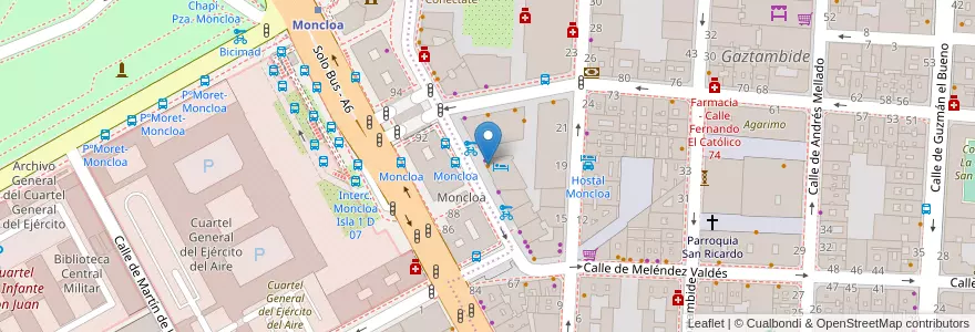 Mapa de ubicacion de VIPS Moncloa en إسبانيا, منطقة مدريد, منطقة مدريد, Área Metropolitana De Madrid Y Corredor Del Henares, مدريد.