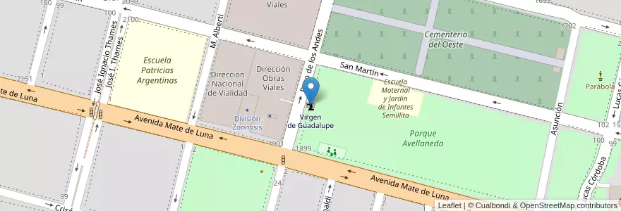 Mapa de ubicacion de Virgen de Guadalupe en Argentinië, Tucumán, San Miguel De Tucumán, Departamento Capital, San Miguel De Tucumán.